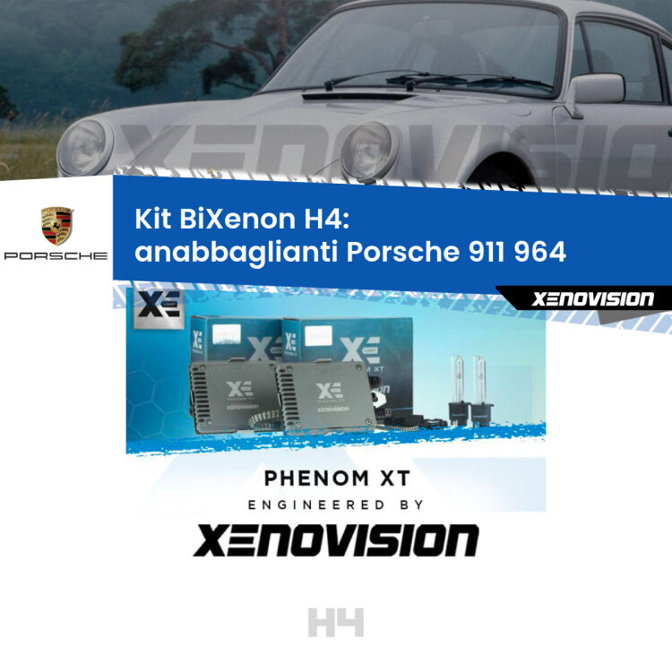 Kit Bixenon professionale H4 per Porsche 911 964 (1988 - 1993). Taglio di luce perfetto, zero spie e riverberi. Leggendaria elettronica Canbus Xenovision. Qualità Massima Garantita.