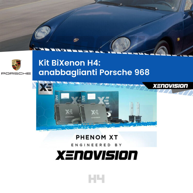 Kit Bixenon professionale H4 per Porsche 968  (1991 - 1995). Taglio di luce perfetto, zero spie e riverberi. Leggendaria elettronica Canbus Xenovision. Qualità Massima Garantita.
