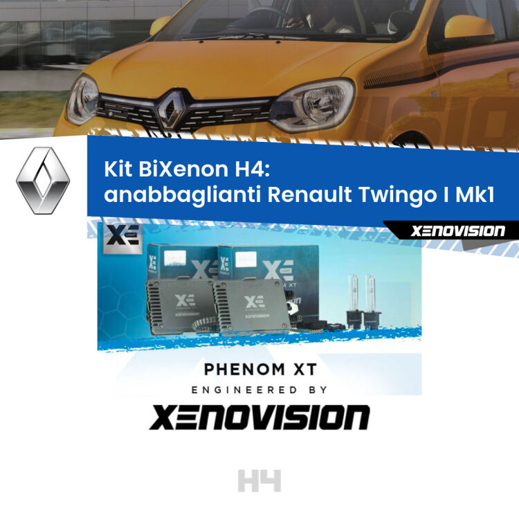 Kit Bixenon professionale H4 per Renault Twingo I Mk1 (1993 - 2006). Taglio di luce perfetto, zero spie e riverberi. Leggendaria elettronica Canbus Xenovision. Qualità Massima Garantita.