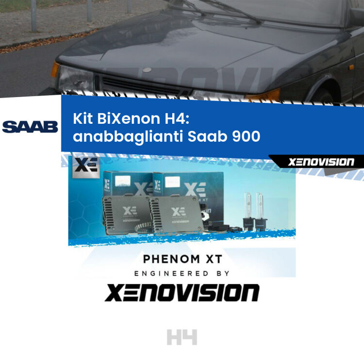 Kit Bixenon professionale H4 per Saab 900  (1993 - 1998). Taglio di luce perfetto, zero spie e riverberi. Leggendaria elettronica Canbus Xenovision. Qualità Massima Garantita.