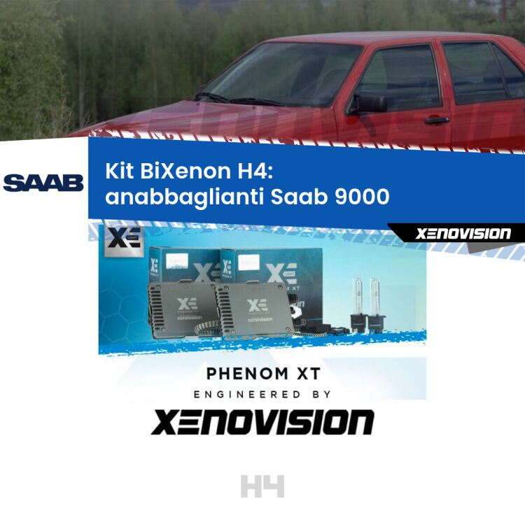 Kit Bixenon professionale H4 per Saab 9000  (a parabola singola). Taglio di luce perfetto, zero spie e riverberi. Leggendaria elettronica Canbus Xenovision. Qualità Massima Garantita.