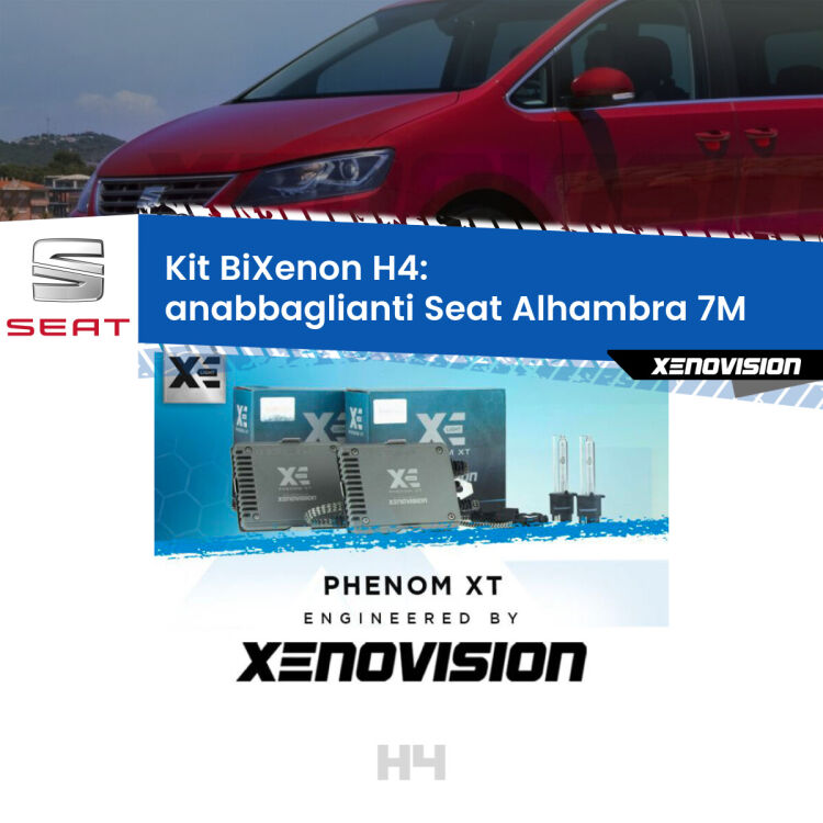 Kit Bixenon professionale H4 per Seat Alhambra 7M (1996 - 2000). Taglio di luce perfetto, zero spie e riverberi. Leggendaria elettronica Canbus Xenovision. Qualità Massima Garantita.