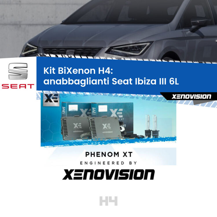Kit Bixenon professionale H4 per Seat Ibiza III 6L (a parabola singola). Taglio di luce perfetto, zero spie e riverberi. Leggendaria elettronica Canbus Xenovision. Qualità Massima Garantita.