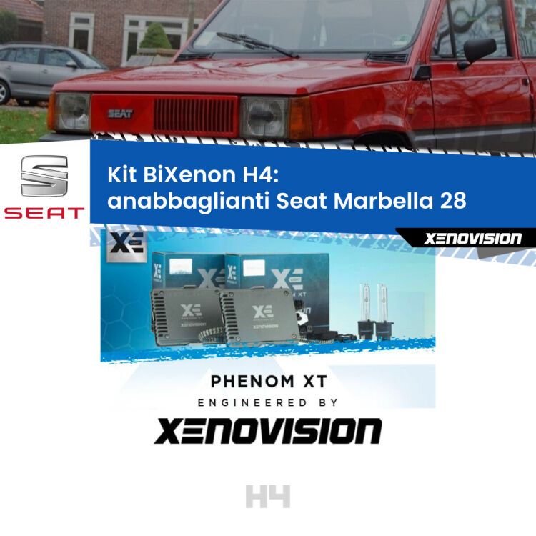 Kit Bixenon professionale H4 per Seat Marbella 28 (1986 - 1998). Taglio di luce perfetto, zero spie e riverberi. Leggendaria elettronica Canbus Xenovision. Qualità Massima Garantita.