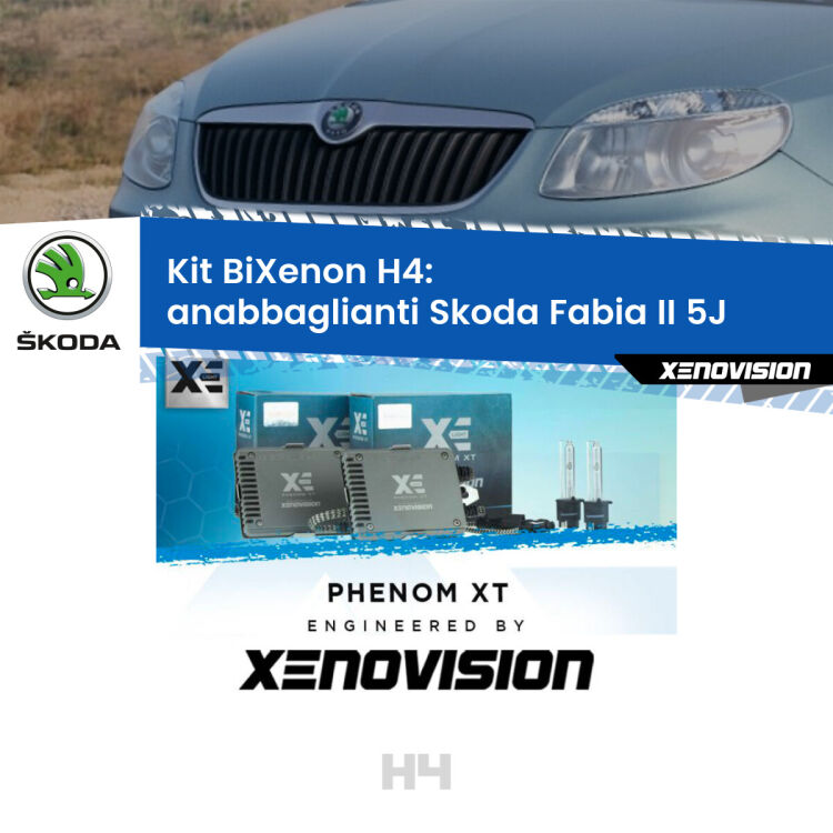 0 H4: Kit Bi Xenon Skoda Fabia II 5J (fari a parabola) Specifico Zero-Spie Kit Bixenon professionale H4 per Skoda Fabia II 5J (fari a parabola). Taglio di luce perfetto, zero spie e riverberi. Leggendaria elettronica Canbus Xenovision. Qualità Massima Garantita.