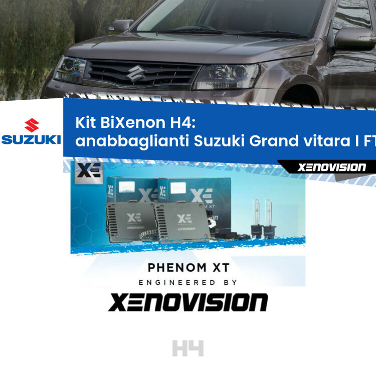 Kit Bixenon professionale H4 per Suzuki Grand vitara I FT, HT (1998 - 2006). Taglio di luce perfetto, zero spie e riverberi. Leggendaria elettronica Canbus Xenovision. Qualità Massima Garantita.