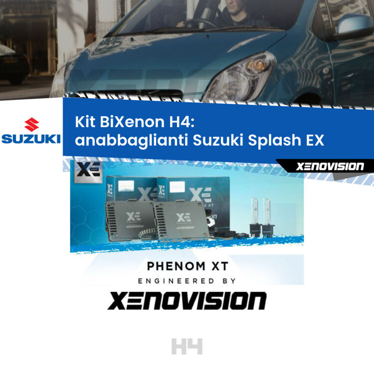 Kit Bixenon professionale H4 per Suzuki Splash EX (2008 in poi). Taglio di luce perfetto, zero spie e riverberi. Leggendaria elettronica Canbus Xenovision. Qualità Massima Garantita.