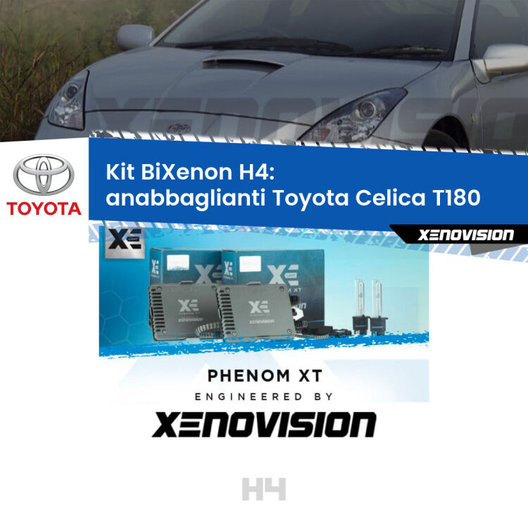 Kit Bixenon professionale H4 per Toyota Celica T180 (1989 - 1993). Taglio di luce perfetto, zero spie e riverberi. Leggendaria elettronica Canbus Xenovision. Qualità Massima Garantita.