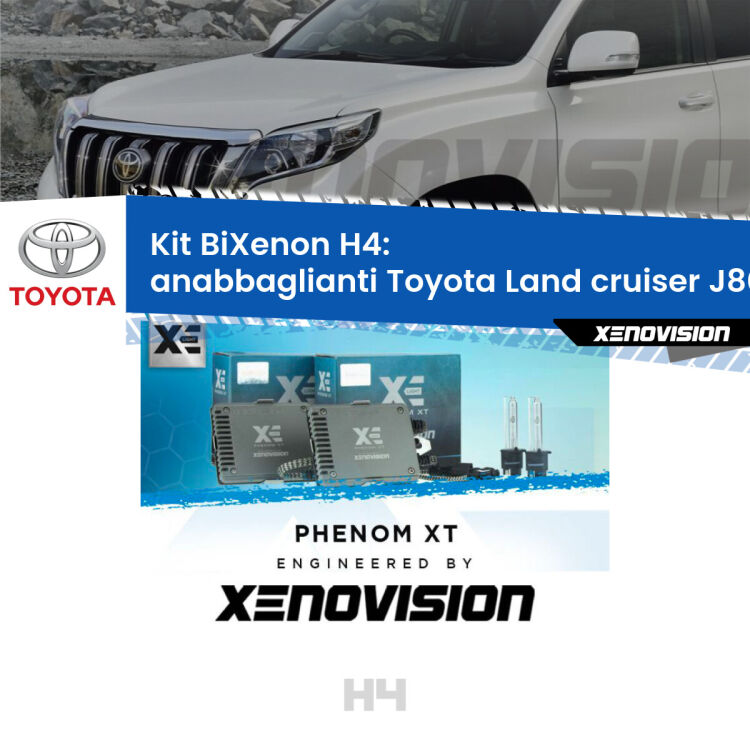 0 H4: Kit Bi Xenon Toyota Land cruiser J80 (1990 - 1997) Specifico Zero-Spie Kit Bixenon professionale H4 per Toyota Land cruiser J80 (1990 - 1997). Taglio di luce perfetto, zero spie e riverberi. Leggendaria elettronica Canbus Xenovision. Qualità Massima Garantita.