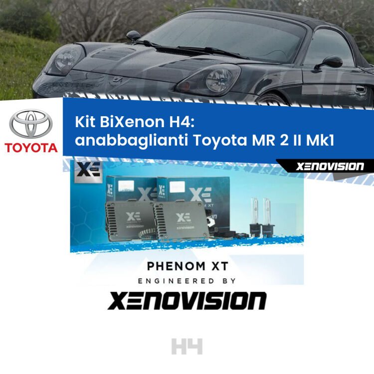 Kit Bixenon professionale H4 per Toyota MR 2 II Mk1 (1989 - 2000). Taglio di luce perfetto, zero spie e riverberi. Leggendaria elettronica Canbus Xenovision. Qualità Massima Garantita.