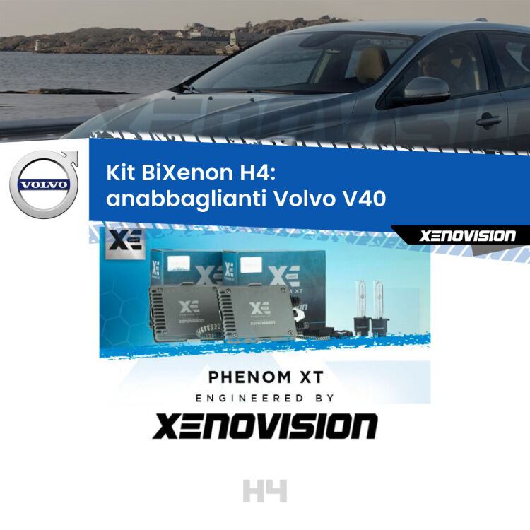 Kit Bixenon professionale H4 per Volvo V40  (a parabola singola). Taglio di luce perfetto, zero spie e riverberi. Leggendaria elettronica Canbus Xenovision. Qualità Massima Garantita.