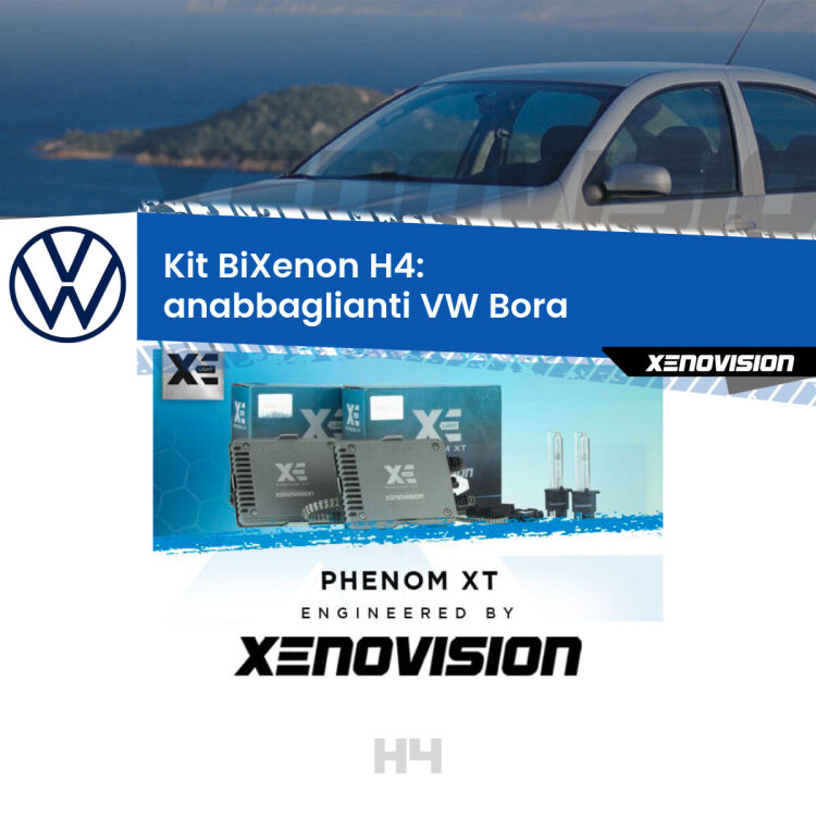 Kit Bixenon professionale H4 per VW Bora  (1999 - 2006). Taglio di luce perfetto, zero spie e riverberi. Leggendaria elettronica Canbus Xenovision. Qualità Massima Garantita.