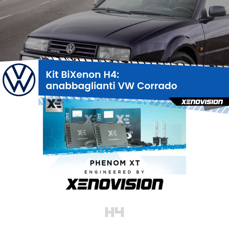 Kit Bixenon professionale H4 per VW Corrado  (1988 - 1995). Taglio di luce perfetto, zero spie e riverberi. Leggendaria elettronica Canbus Xenovision. Qualità Massima Garantita.