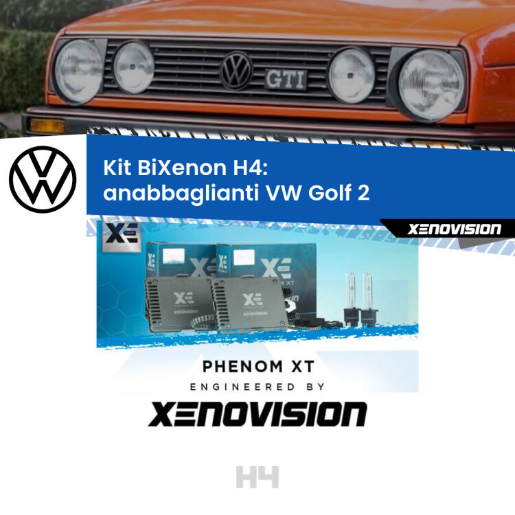 0 H4: Kit Bi Xenon VW Golf 2  (1983 - 1990) Specifico Zero-Spie Kit Bixenon professionale H4 per VW Golf 2  (1983 - 1990). Taglio di luce perfetto, zero spie e riverberi. Leggendaria elettronica Canbus Xenovision. Qualità Massima Garantita.