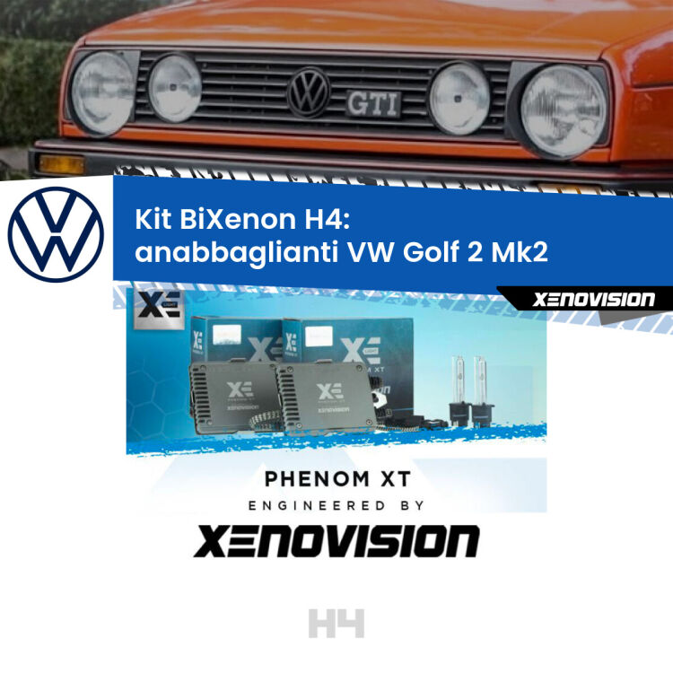 Kit Bixenon professionale H4 per VW Golf 2 Mk2 (1983 - 1990). Taglio di luce perfetto, zero spie e riverberi. Leggendaria elettronica Canbus Xenovision. Qualità Massima Garantita.
