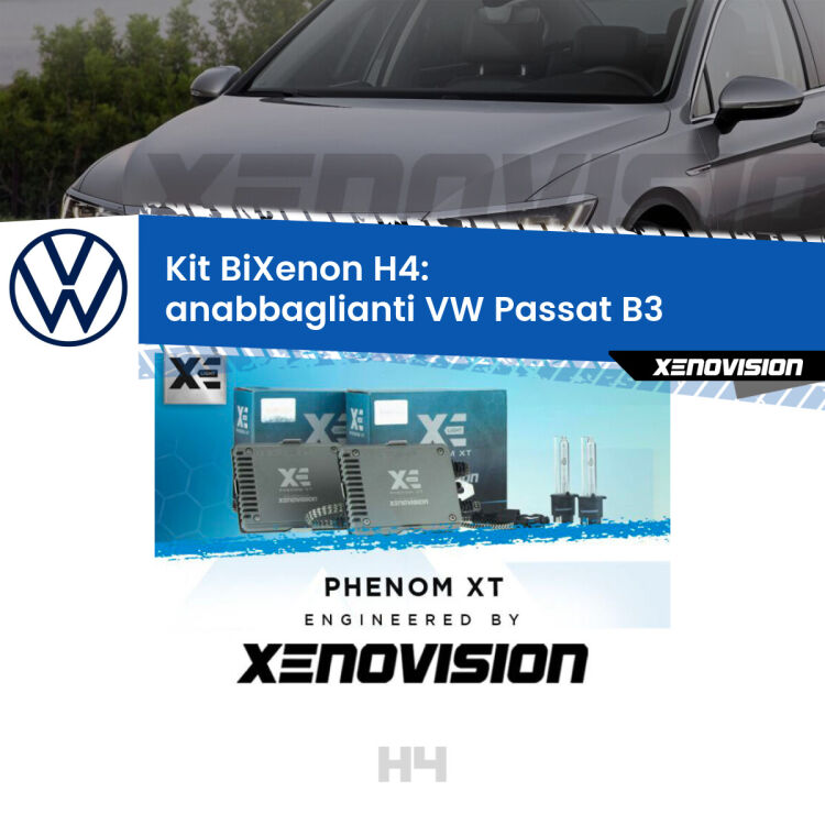 Kit Bixenon professionale H4 per VW Passat B3 (a parabola singola). Taglio di luce perfetto, zero spie e riverberi. Leggendaria elettronica Canbus Xenovision. Qualità Massima Garantita.