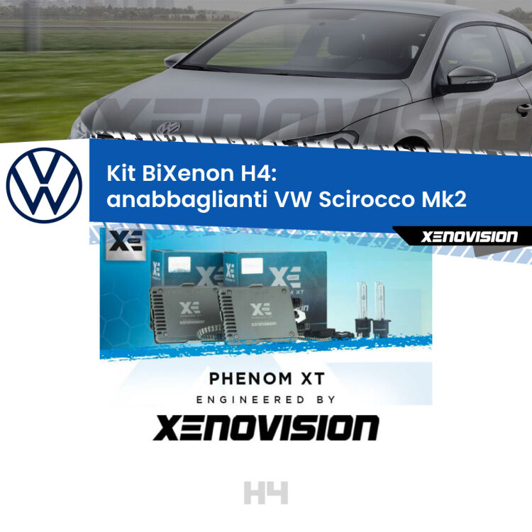 Kit Bixenon professionale H4 per VW Scirocco Mk2 (1980 - 1992). Taglio di luce perfetto, zero spie e riverberi. Leggendaria elettronica Canbus Xenovision. Qualità Massima Garantita.