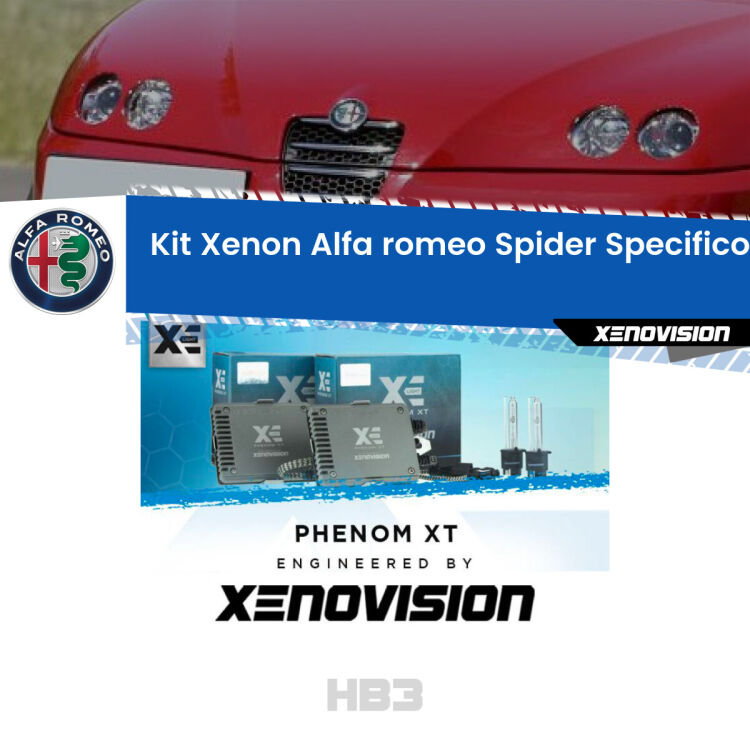 0 HB3: Kit Xenon Alfa romeo Spider Specifico Zero-Spie <strong>Kit Xenon </strong><strong>HB3 </strong><strong>Professionale</strong> per Alfa romeo Spider. Taglio di luce perfetto, zero spie e riverberi. Leggendaria elettronica Canbus Xenovision. Qualità Massima Garantita.