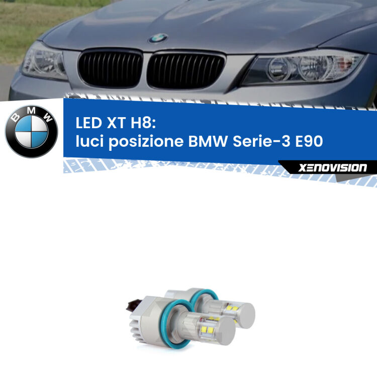 <strong>Kit LED Angel Eyes H8 per BMW Serie-3</strong> E90 con fari bixenon. Due lampadine <strong>Plug&play</strong> canbus luce bianca specifiche per angel eyes H8.