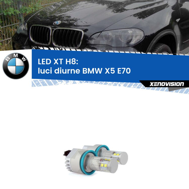 <strong>Kit LED Angel Eyes H8 per BMW X5</strong> E70 2006 - 2013. Due lampadine <strong>Plug&play</strong> canbus luce bianca specifiche per angel eyes H8.