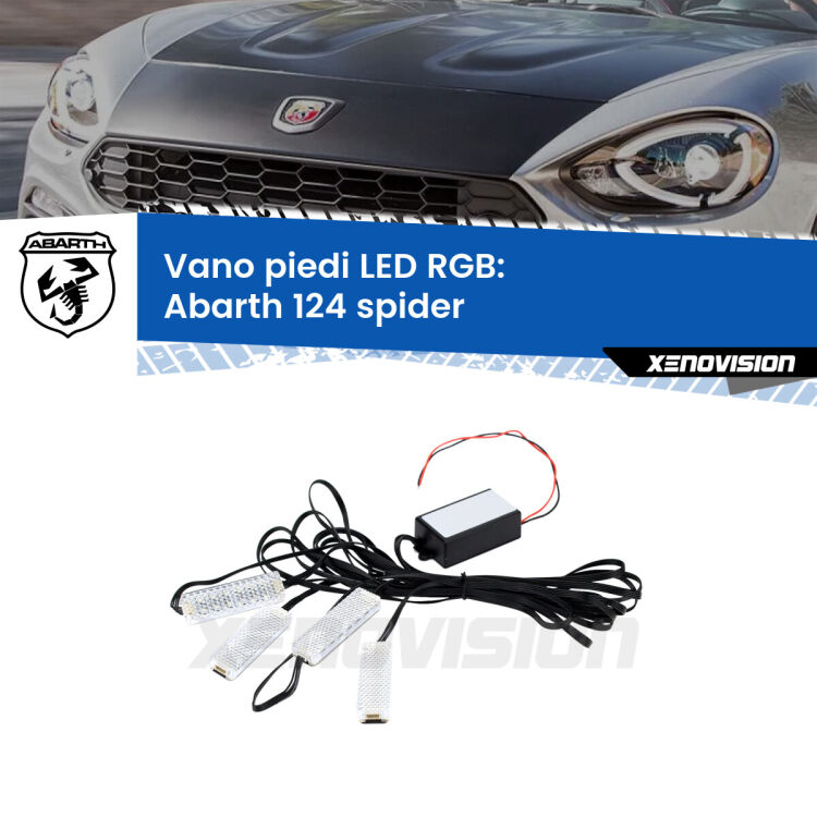 <strong>Kit placche LED cambiacolore vano piedi Abarth 124 spider</strong>  2016 - 2019. 4 placche <strong>Bluetooth</strong> con app Android /iOS.