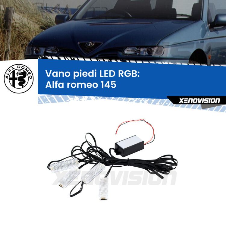 <strong>Kit placche LED cambiacolore vano piedi Alfa romeo 145</strong>  1994 - 2001. 4 placche <strong>Bluetooth</strong> con app Android /iOS.