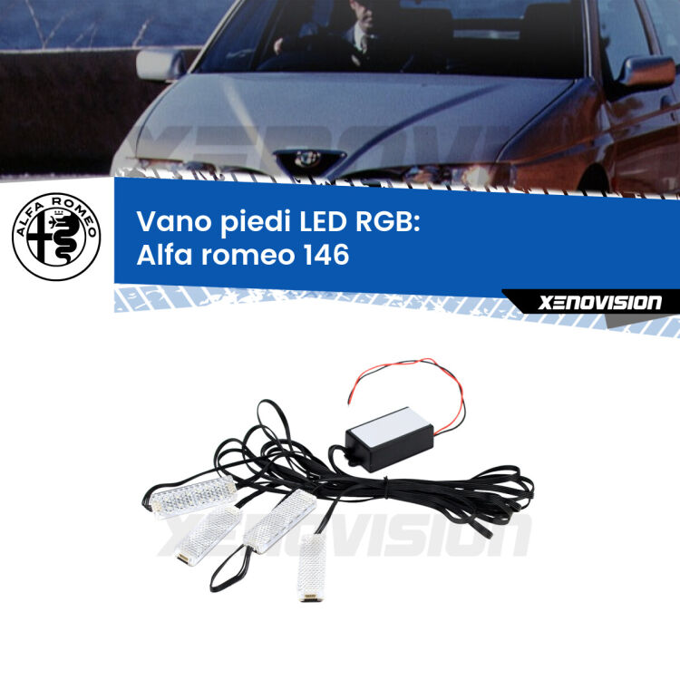 <strong>Kit placche LED cambiacolore vano piedi Alfa romeo 146</strong>  1994 - 2001. 4 placche <strong>Bluetooth</strong> con app Android /iOS.