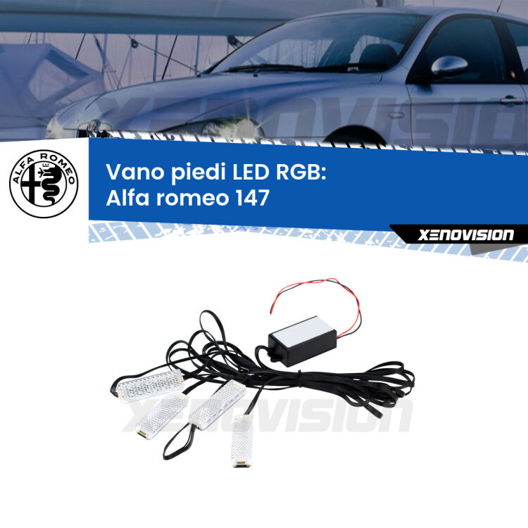 <strong>Kit placche LED cambiacolore vano piedi Alfa romeo 147</strong>  2000 - 2010. 4 placche <strong>Bluetooth</strong> con app Android /iOS.