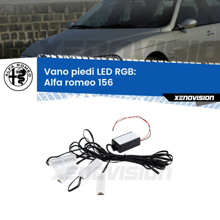 <strong>Kit placche LED cambiacolore vano piedi Alfa romeo 156</strong>  1997 - 2005. 4 placche <strong>Bluetooth</strong> con app Android /iOS.
