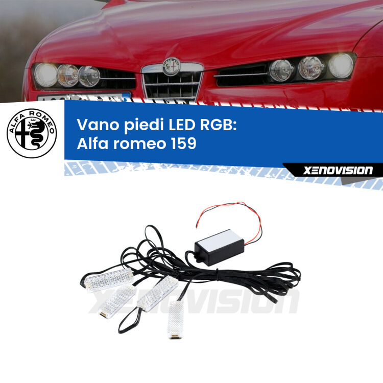 <strong>Kit placche LED cambiacolore vano piedi Alfa romeo 159</strong>  2005 - 2012. 4 placche <strong>Bluetooth</strong> con app Android /iOS.
