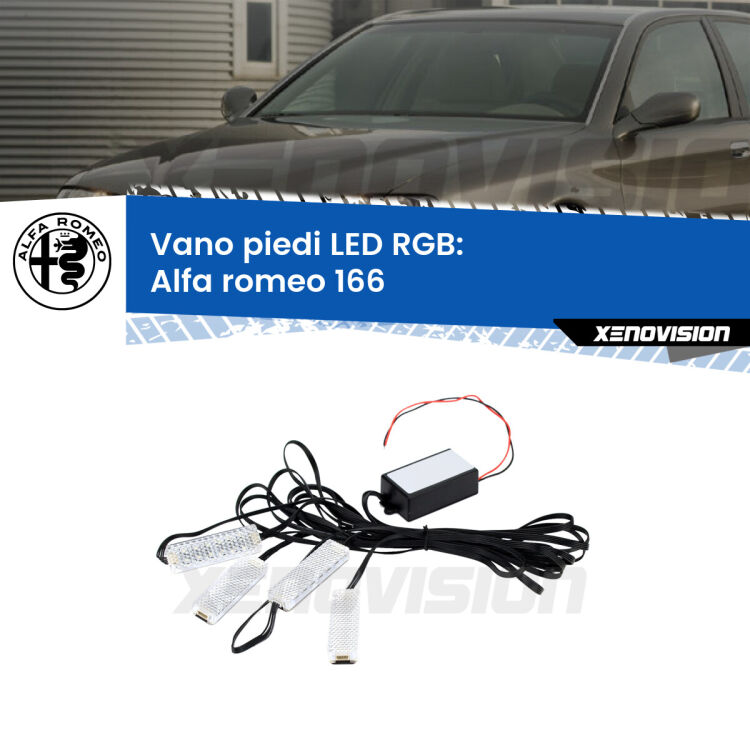 <strong>Kit placche LED cambiacolore vano piedi Alfa romeo 166</strong>  1998 - 2007. 4 placche <strong>Bluetooth</strong> con app Android /iOS.