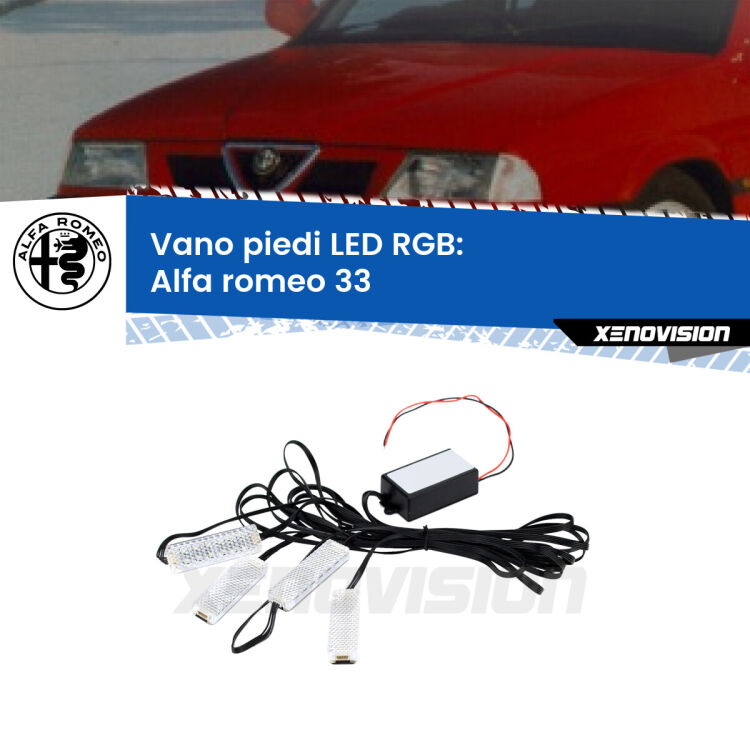 <strong>Kit placche LED cambiacolore vano piedi Alfa romeo 33</strong>  1990 - 1994. 4 placche <strong>Bluetooth</strong> con app Android /iOS.