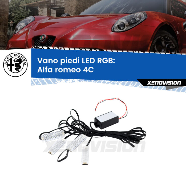 <strong>Kit placche LED cambiacolore vano piedi Alfa romeo 4C</strong>  2013 in poi. 4 placche <strong>Bluetooth</strong> con app Android /iOS.