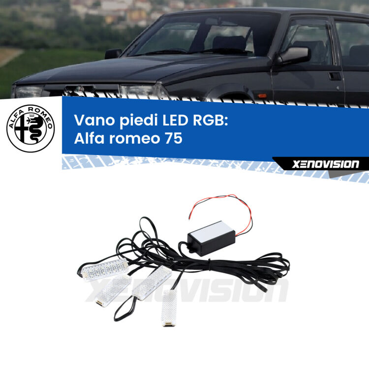 <strong>Kit placche LED cambiacolore vano piedi Alfa romeo 75</strong>  1985 - 1992. 4 placche <strong>Bluetooth</strong> con app Android /iOS.