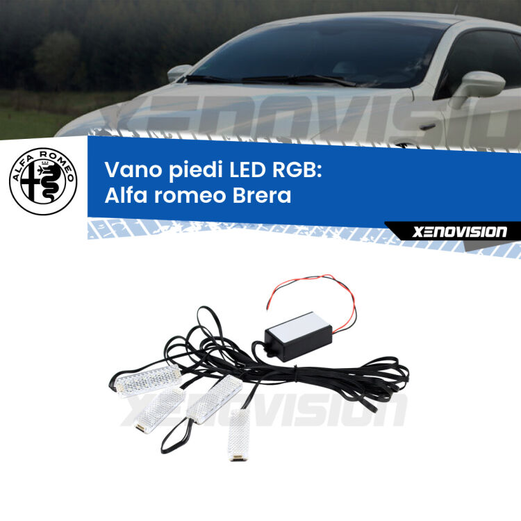 <strong>Kit placche LED cambiacolore vano piedi Alfa romeo Brera</strong>  2006 - 2010. 4 placche <strong>Bluetooth</strong> con app Android /iOS.