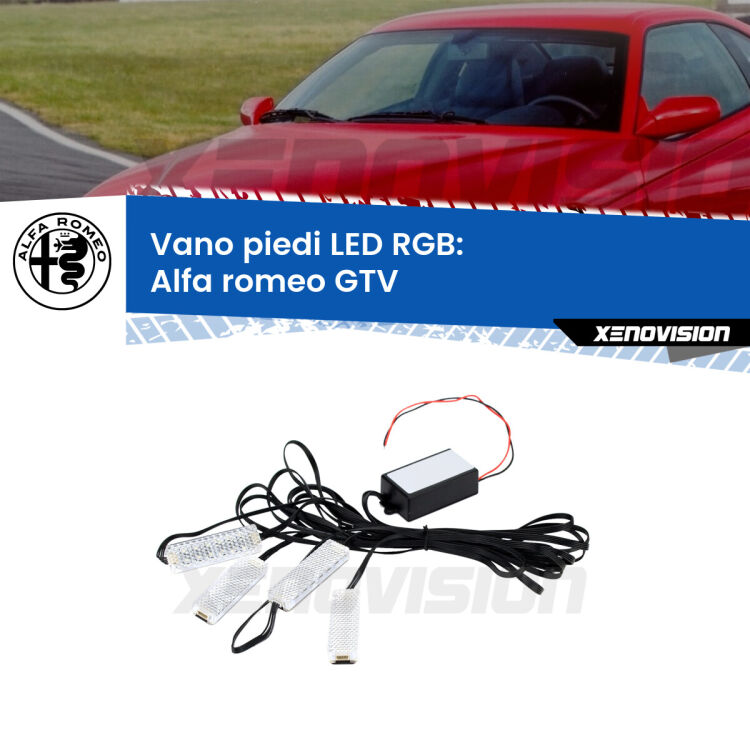 <strong>Kit placche LED cambiacolore vano piedi Alfa romeo GTV</strong>  1995 - 2005. 4 placche <strong>Bluetooth</strong> con app Android /iOS.