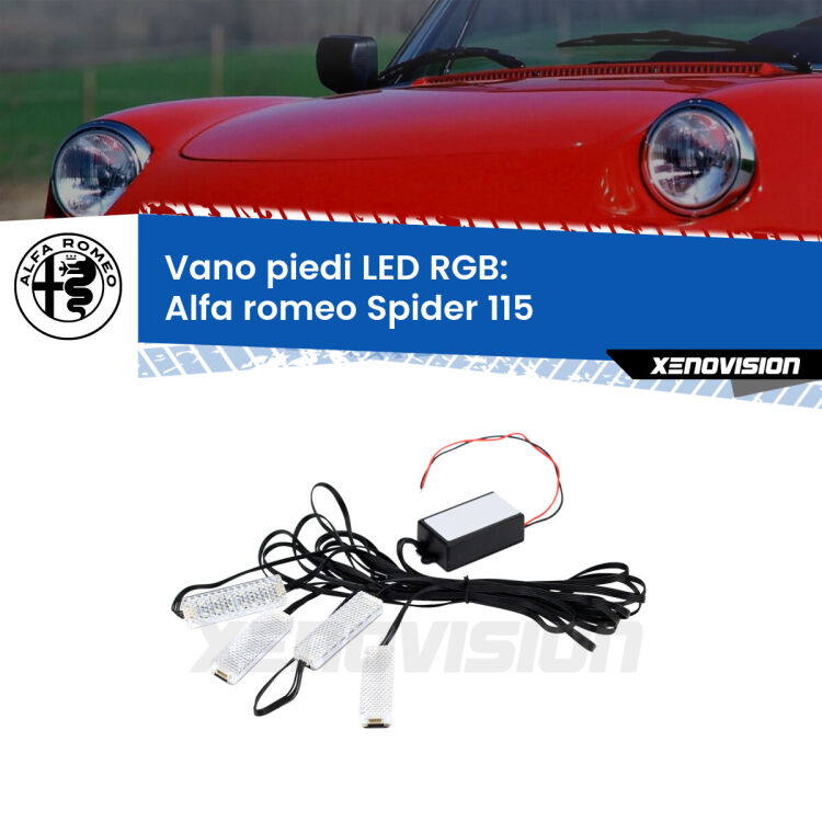<strong>Kit placche LED cambiacolore vano piedi Alfa romeo Spider</strong> 115 1971 - 1993. 4 placche <strong>Bluetooth</strong> con app Android /iOS.