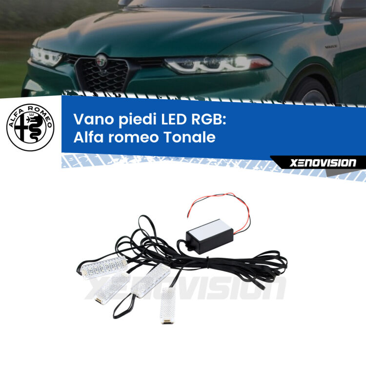 <strong>Kit placche LED cambiacolore vano piedi Alfa romeo Tonale</strong>  2022 in poi. 4 placche <strong>Bluetooth</strong> con app Android /iOS.