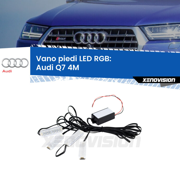 <strong>Kit placche LED cambiacolore vano piedi Audi Q7</strong> 4M 2015 in poi. 4 placche <strong>Bluetooth</strong> con app Android /iOS.