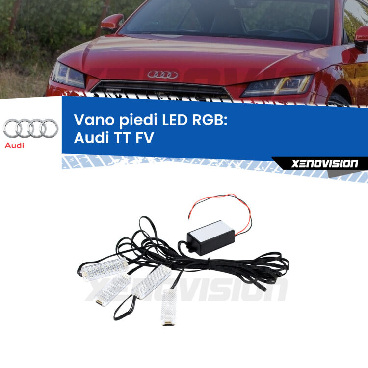 <strong>Kit placche LED cambiacolore vano piedi Audi TT</strong> FV 2014 - 2018. 4 placche <strong>Bluetooth</strong> con app Android /iOS.