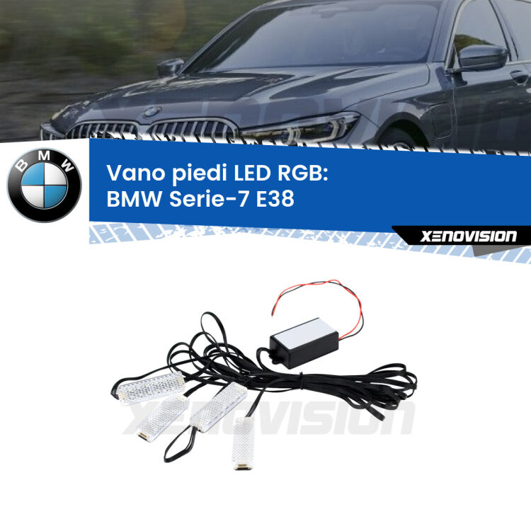 <strong>Kit placche LED cambiacolore vano piedi BMW Serie-7</strong> E38 1994 - 2001. 4 placche <strong>Bluetooth</strong> con app Android /iOS.