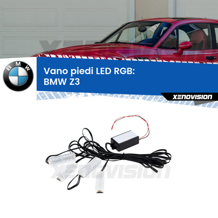 <strong>Kit placche LED cambiacolore vano piedi BMW Z3</strong>  1997 - 2003. 4 placche <strong>Bluetooth</strong> con app Android /iOS.