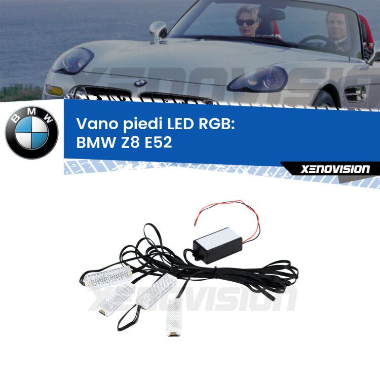 <strong>Kit placche LED cambiacolore vano piedi BMW Z8</strong> E52 2000 - 2003. 4 placche <strong>Bluetooth</strong> con app Android /iOS.