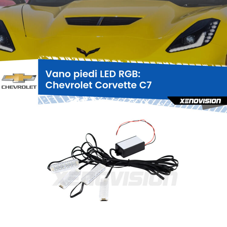 <strong>Kit placche LED cambiacolore vano piedi Chevrolet Corvette</strong> C7 2013 - 2019. 4 placche <strong>Bluetooth</strong> con app Android /iOS.