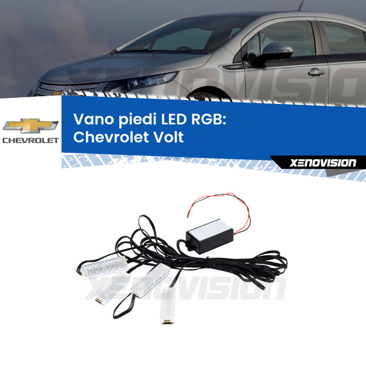 <strong>Kit placche LED cambiacolore vano piedi Chevrolet Volt</strong>  2011 - 2019. 4 placche <strong>Bluetooth</strong> con app Android /iOS.