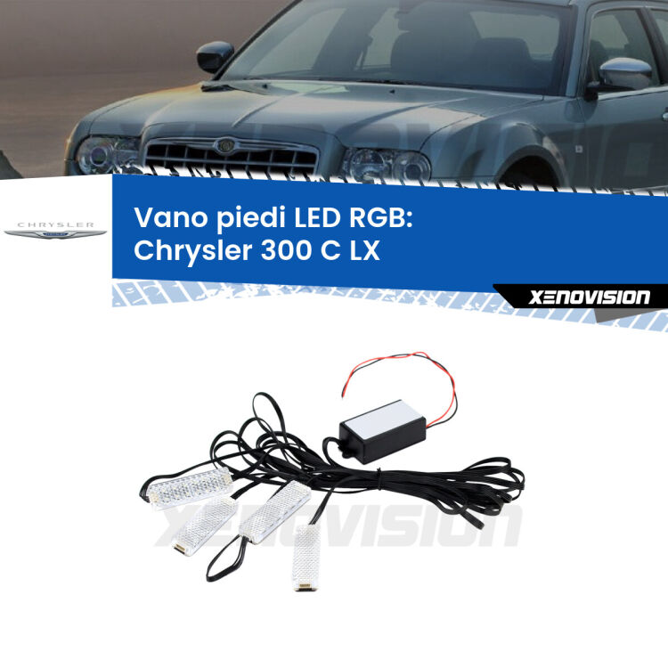 <strong>Kit placche LED cambiacolore vano piedi Chrysler 300 C</strong> LX 2004 - 2012. 4 placche <strong>Bluetooth</strong> con app Android /iOS.