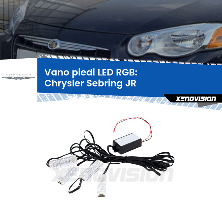 <strong>Kit placche LED cambiacolore vano piedi Chrysler Sebring</strong> JR 2001 - 2007. 4 placche <strong>Bluetooth</strong> con app Android /iOS.