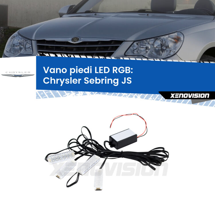 <strong>Kit placche LED cambiacolore vano piedi Chrysler Sebring</strong> JS 2007 - 2010. 4 placche <strong>Bluetooth</strong> con app Android /iOS.
