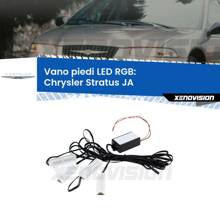<strong>Kit placche LED cambiacolore vano piedi Chrysler Stratus</strong> JA 1995 - 2001. 4 placche <strong>Bluetooth</strong> con app Android /iOS.