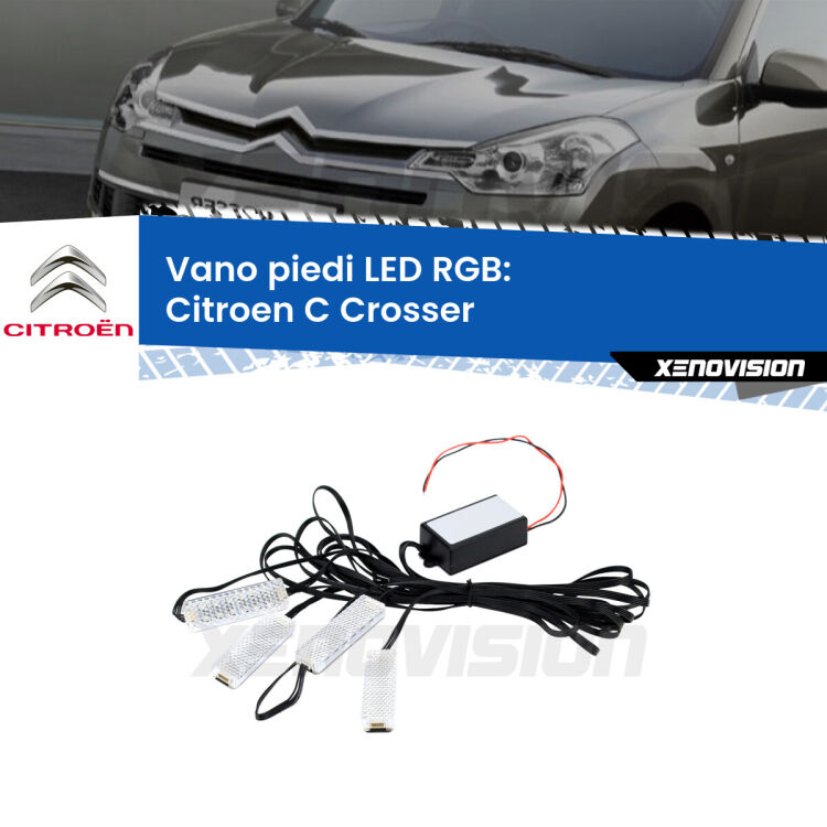 <strong>Kit placche LED cambiacolore vano piedi Citroen C Crosser</strong>  2007 - 2012. 4 placche <strong>Bluetooth</strong> con app Android /iOS.